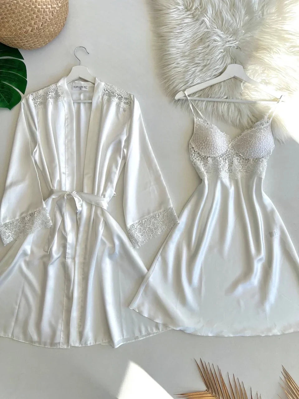 Ecru Short Nightgown Dressing Gown Set
