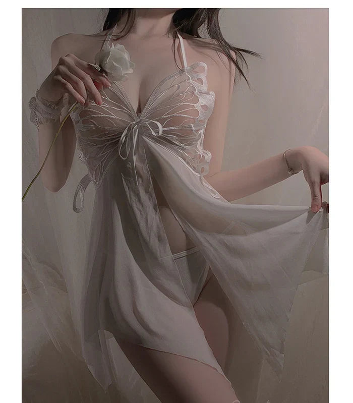 Butterfly Mesh Nightgown ( White )
