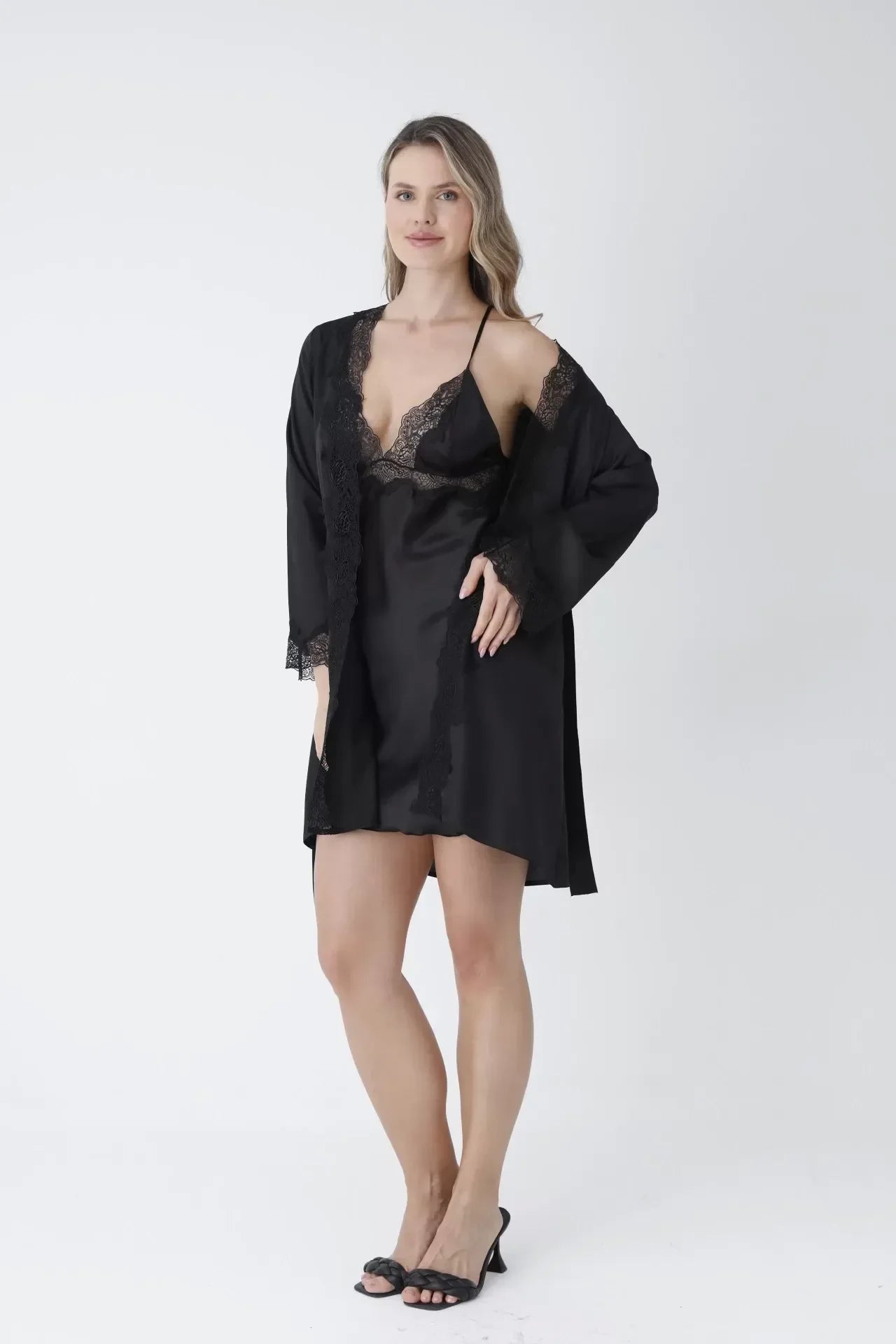 Diamond Short Nightgown Set Black