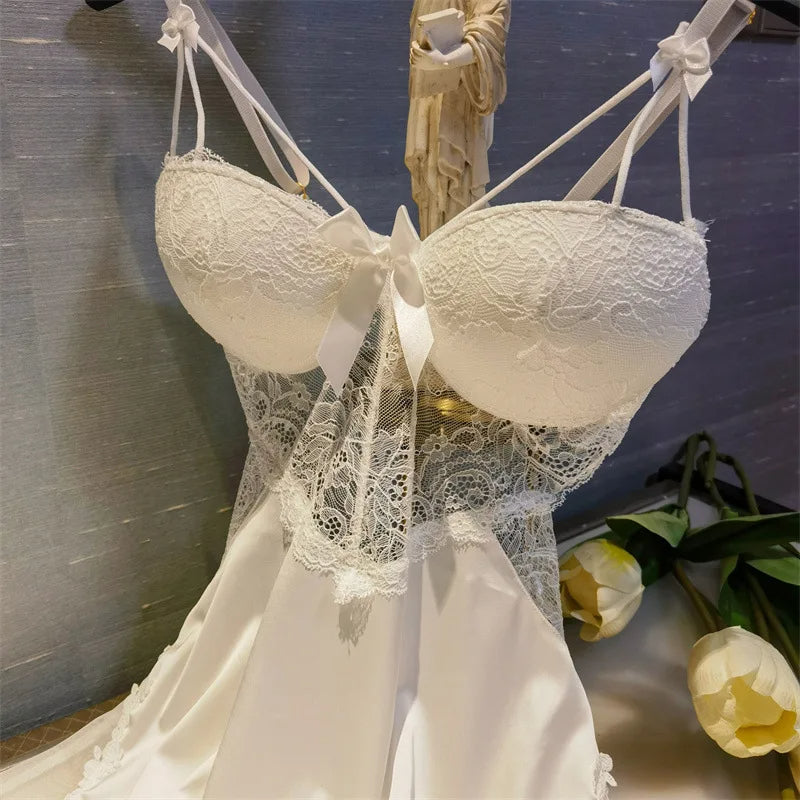 SENCIA Women's Sexy Hollow Lace Lingerie Underwear Rayon Nightgown Mini Nightdress