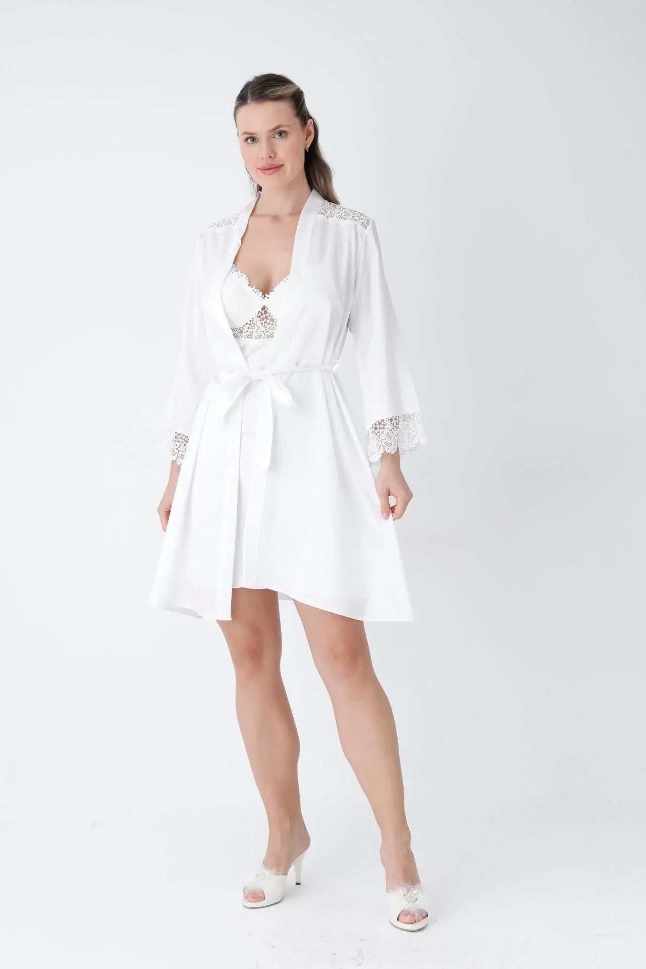 Ecru Short Nightgown Dressing Gown Set