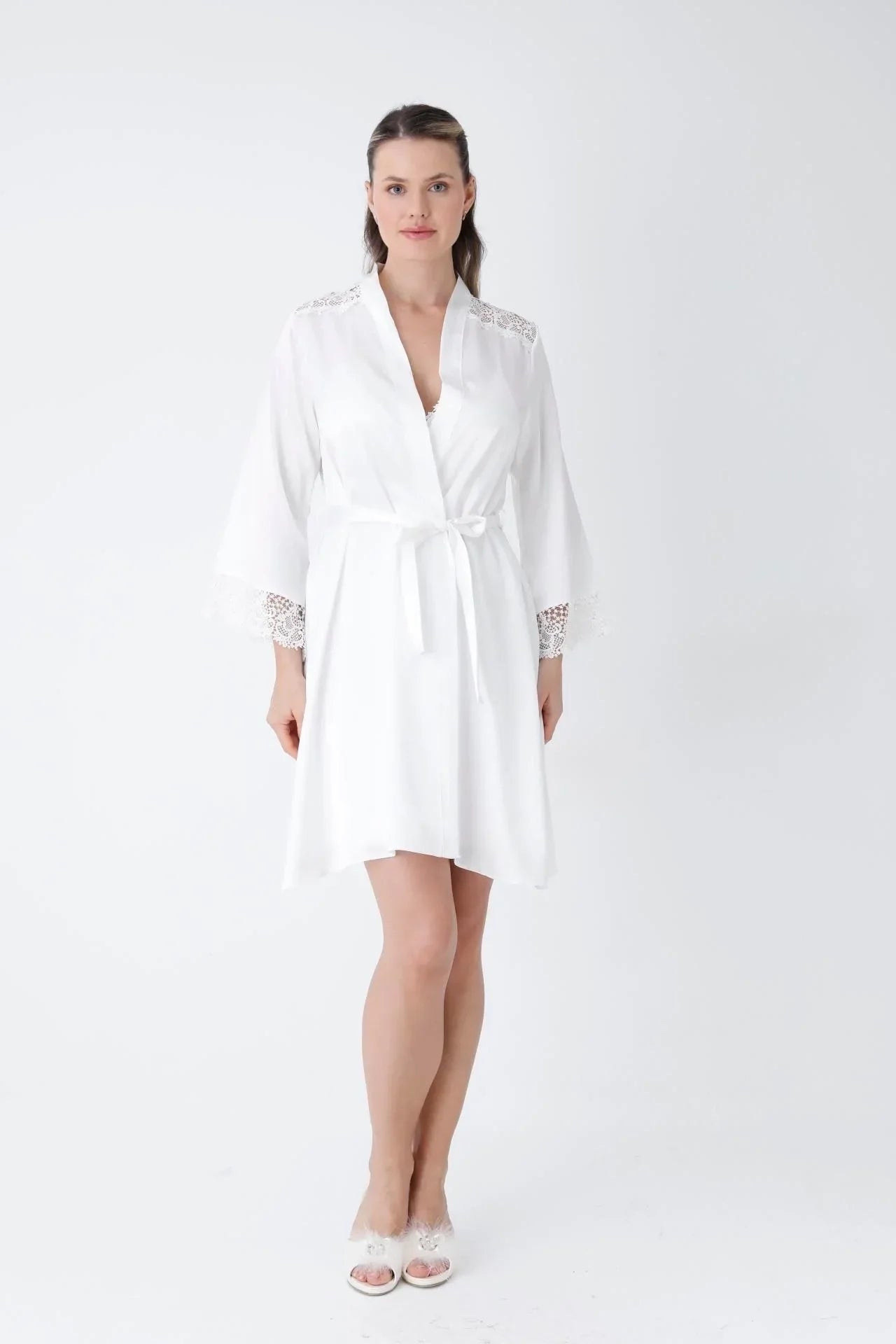 Ecru Short Nightgown Dressing Gown Set