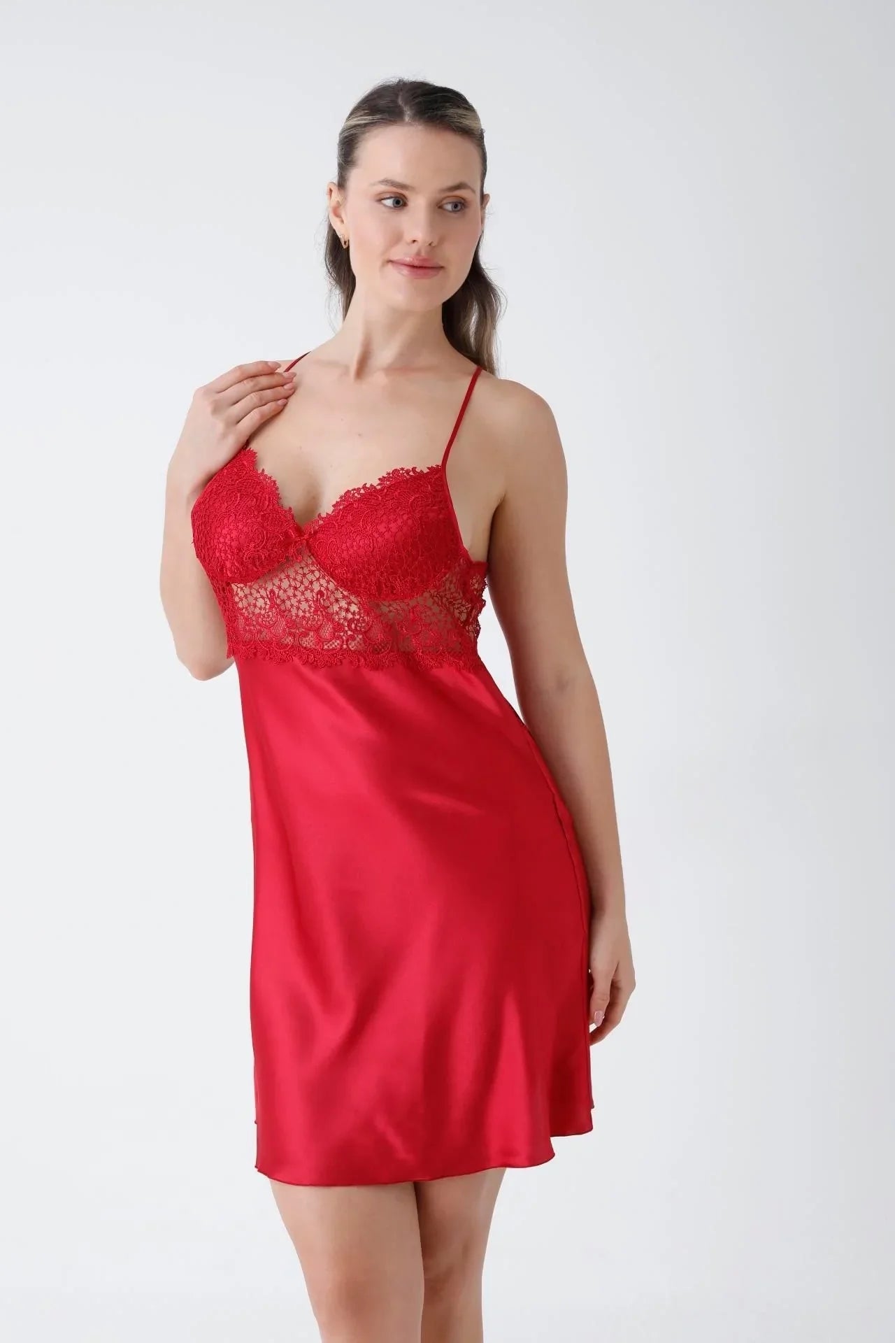 Red Short Nightgown Dressing Gown Set